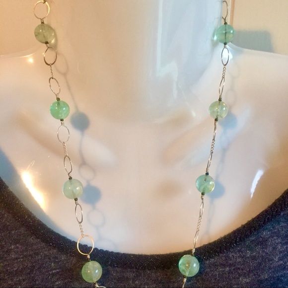 SOLD: Genuine Fluorite and Raw Amethyst silver Necklace - Picture 3 of 8